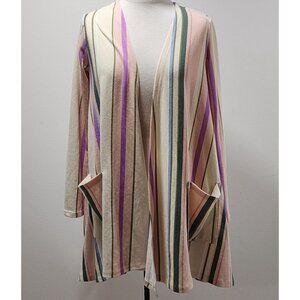 LuLaRoe Womens Pink Green Blue Cream Vertical Stripe Cardigan Small